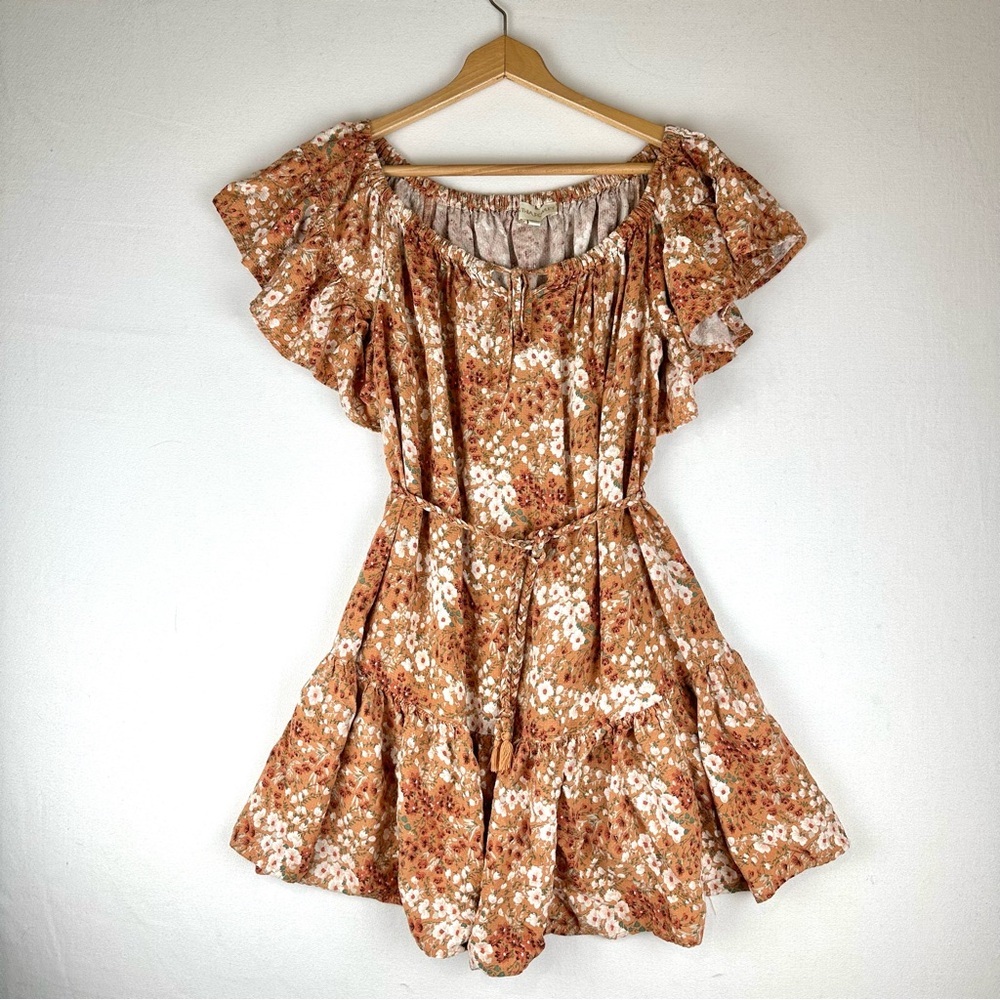 Cynthia Rowley Floral Flutter Sleeve Tiered Mini Dress Boho Cottagecore